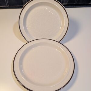 Royal Doulton Cream Dinner Plates with Brown Rim - Set of 2